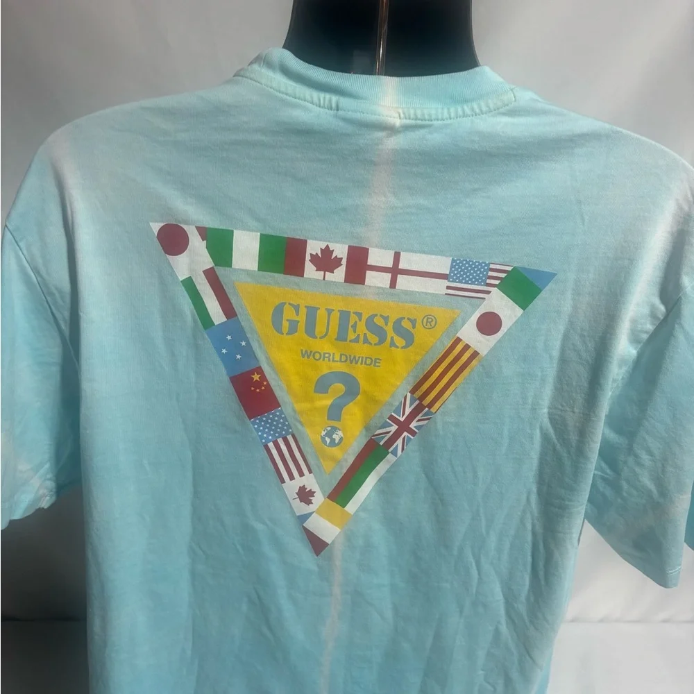 GUESS Originals Blue Tie-Dye Summer Games International Flag T-Shirt Size Small - Picture 7 of 13